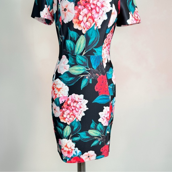 Calvin Klein Women Black Floral Sheath Dress Size 4 Knee Length - Picture 9 of 14